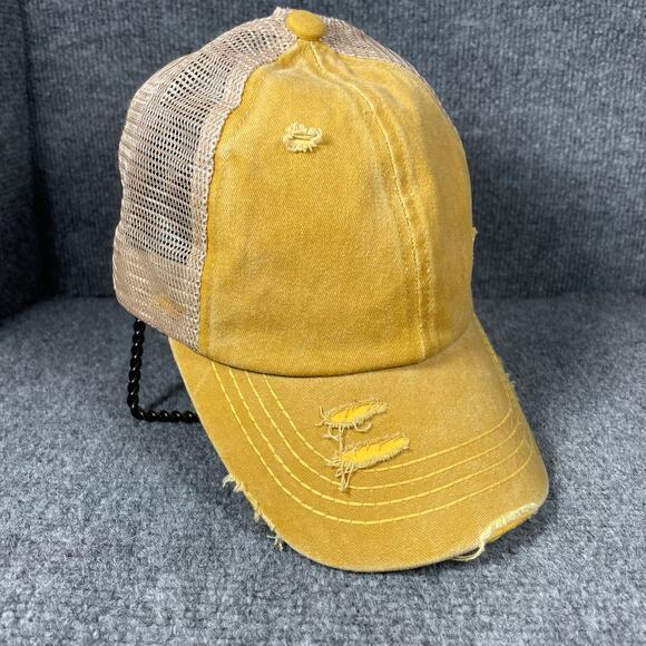 C.C. Exclusives Trucker Hat Women's One Size Fits Most Beige Distressed Stretch - Picture 1 of 9